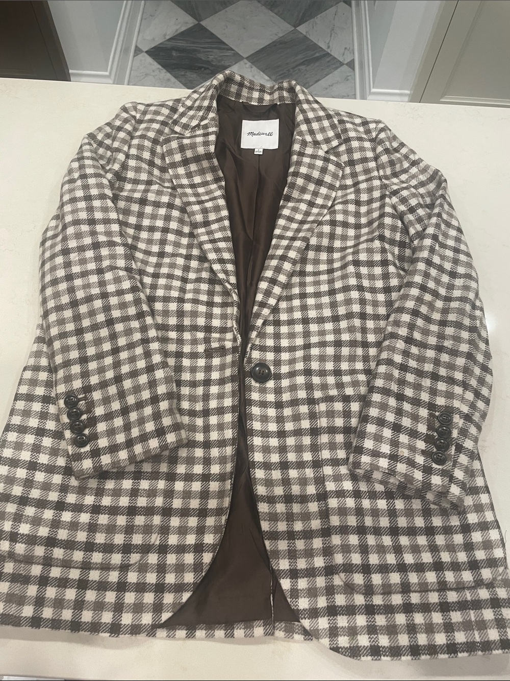 Madewell Brown & White Checked Blazer